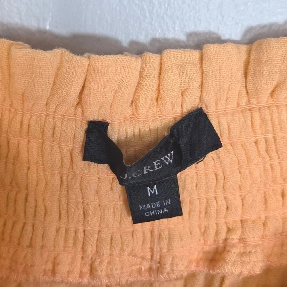 J.Crew NWT Cotton Peasant Top M Orange Smocked Puff Sleeve Cropped Blouse